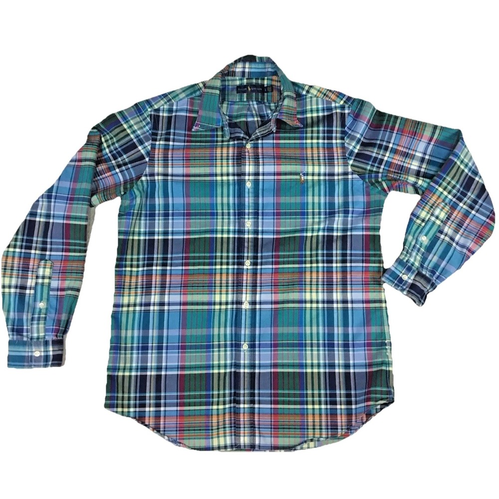 Ralph Lauren Mens Large Madras Plaid Button Down Shirt Multicolor Long Sleeve LG
